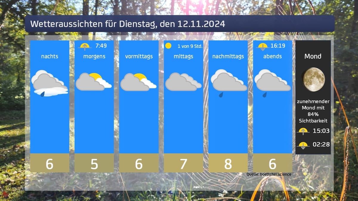 Das Wetter für Dienstag, den 12.11.2024