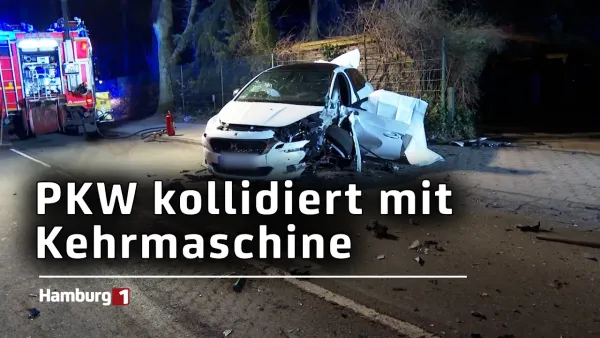 PKW rast in Kehrfahrzeug - Fahrer muss aus Auto befreit werden