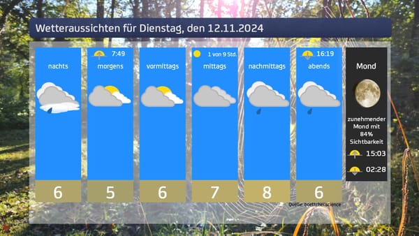 Das Wetter für Dienstag, den 12.11.2024